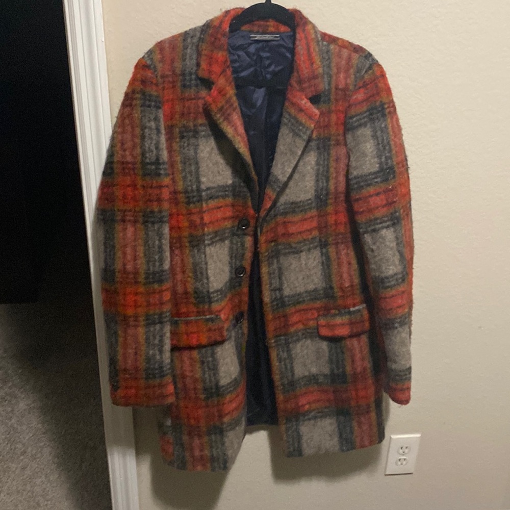 Gray/Red Scotch & Soda 100% Wool Trench/Pea Coat Size L